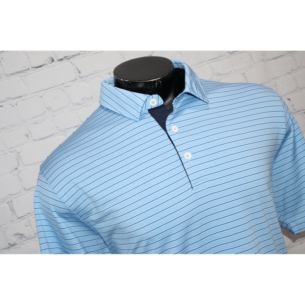 Puma Golf Polo Men XL Blue Striped Short Sleeve Golf Shirt Polyester Blend - Picture 4 of 12